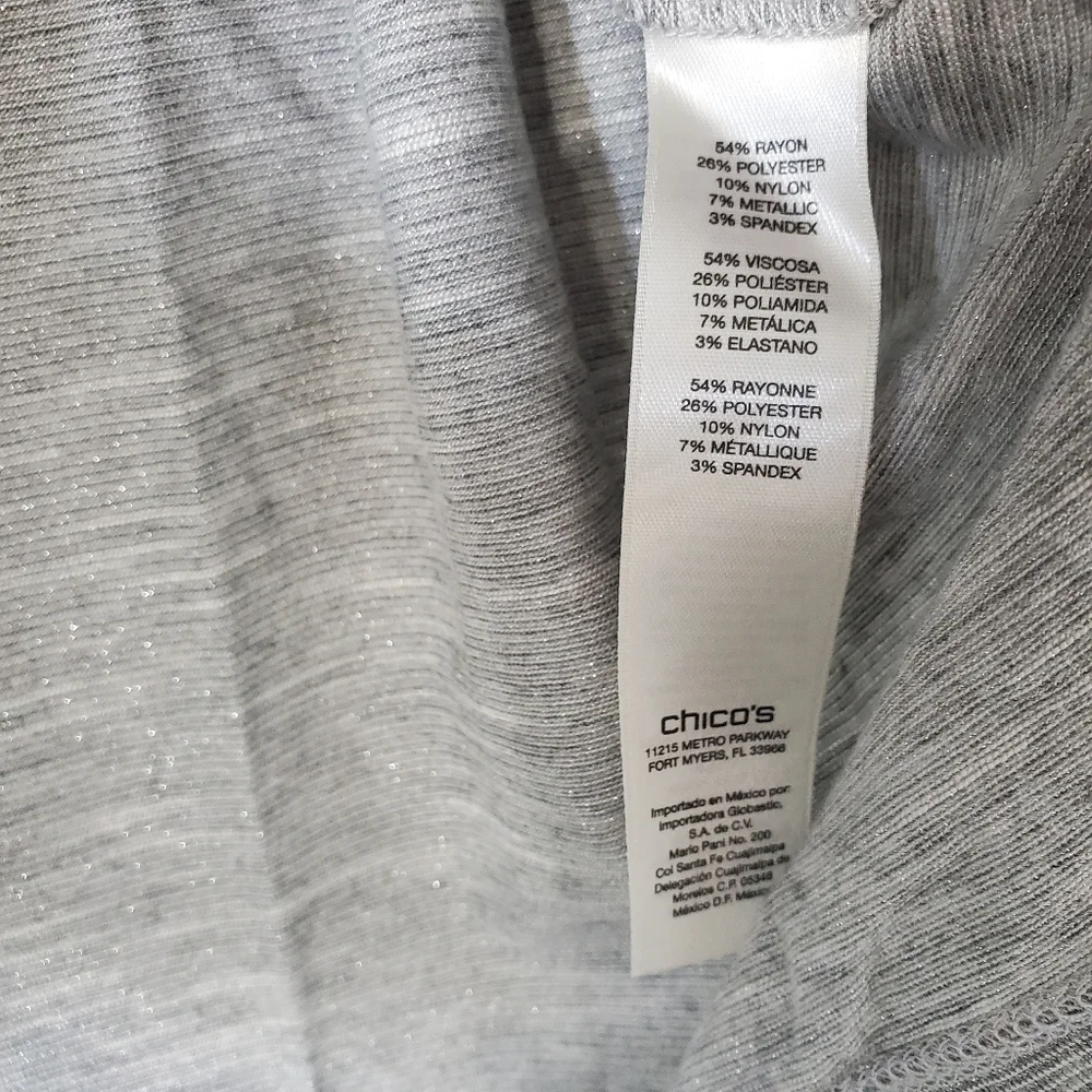 ZENERGY Chicos Gray Sparkle Rhinestone Metallic Top Blouse Womens 2 Large FLAW - Picture 6 of 15